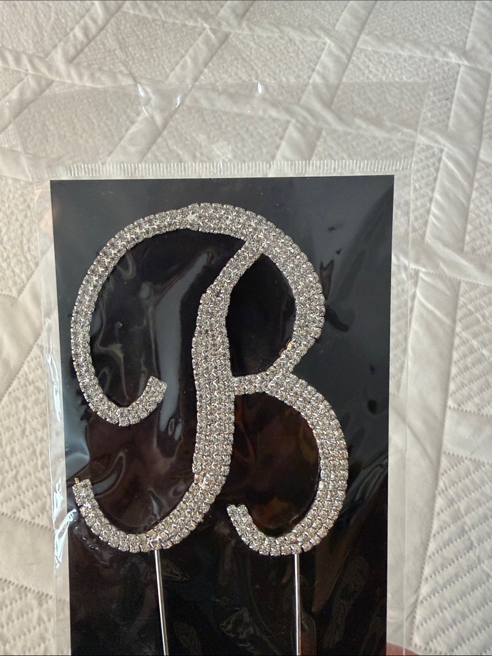 Silver Rhinestone Letter "B" Cake Topper by - Picture 2 of 4